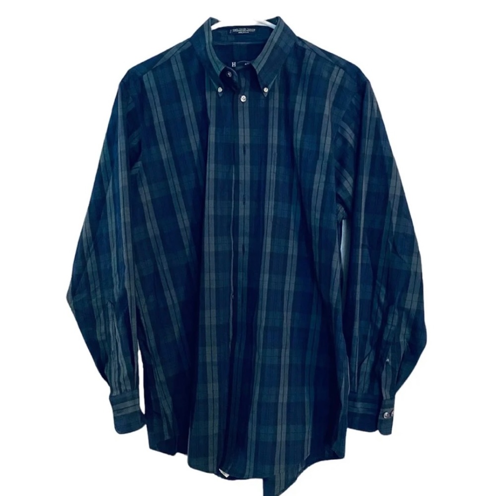Hathaway Mens Long Sleeve Green Plaid Button Down Shirt L